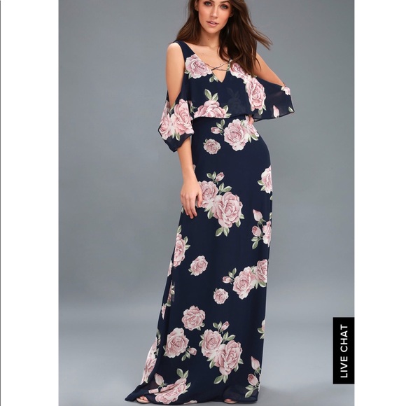 Lulus Dresses & Skirts - NWOT:The Very Thought of You Navy Blue Floral Maxi